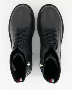 Chic Mid Heel Leather Lace-up Stiefeletten in Schwarz