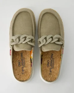 Ella chain raffia Pantoletten in Beige