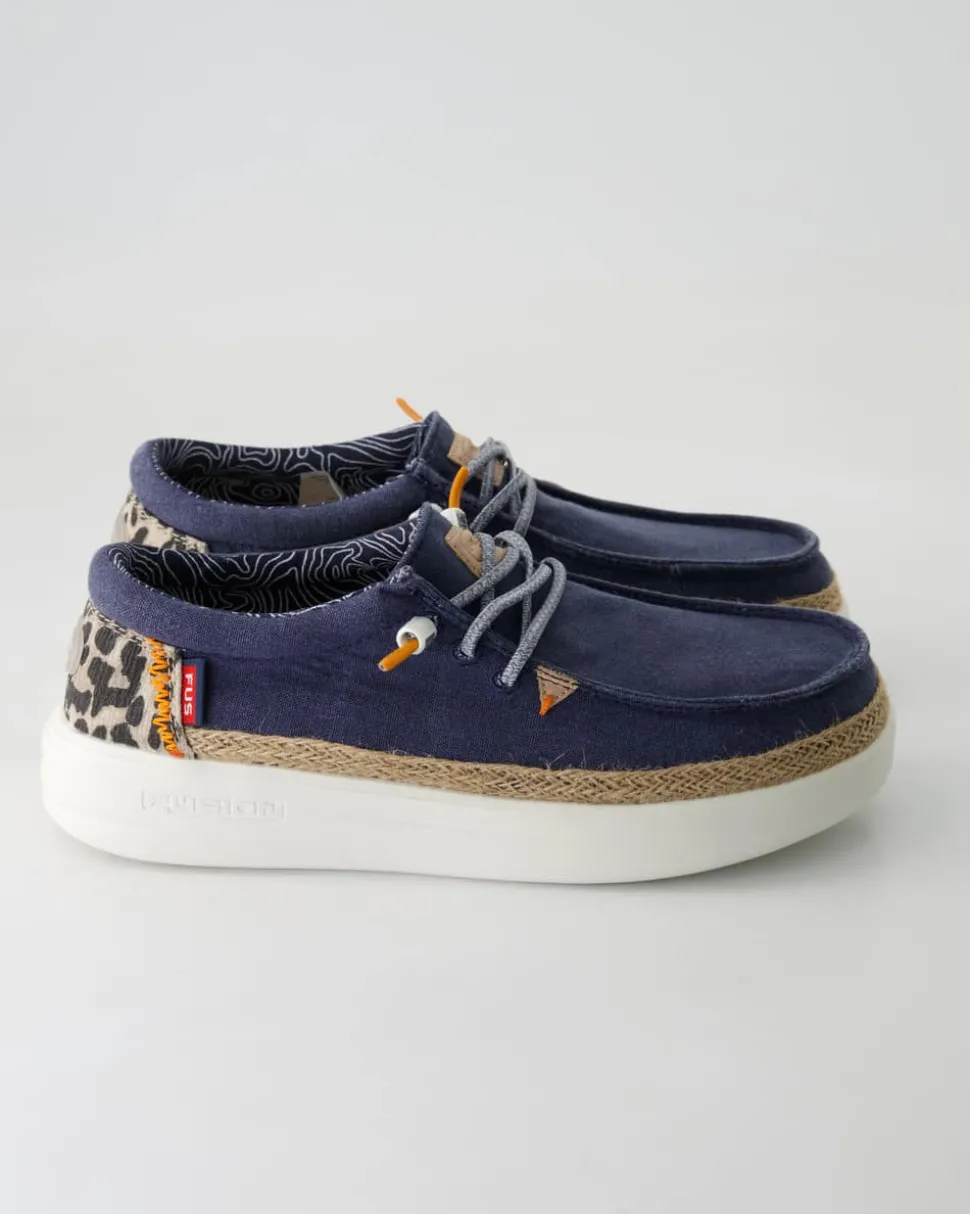 Lily linen navy Slipper in Blau