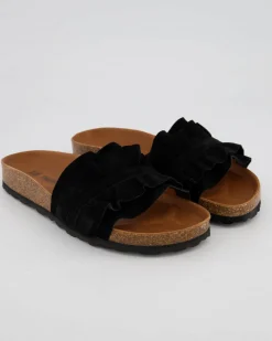 Rocio Serraje Volante Pantoletten in Schwarz